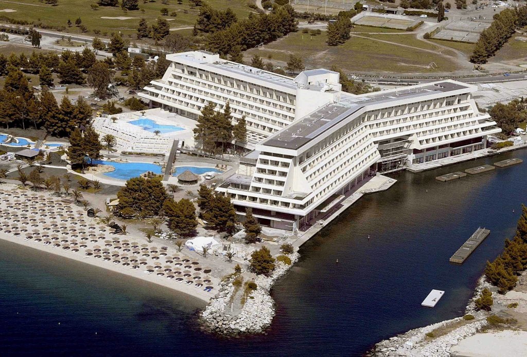 An aerial view Monday 16th June 2003 of the 'Porto Karras' hotels complex, including the 'Meliton' hotel where the European Union summit will take place 19-21 of June, in Chalkidiki peninsula, some 130 km north-east of Thessaloniki. Mass protests are expected in and around Thessaloniki, Neos Marmaras and the Chalkidiki peninsula as well as in Athens and other parts of the country for the duration of the summit. GREECE OUT EPA-PHOTO/EPA/FANI TRIPSANI
